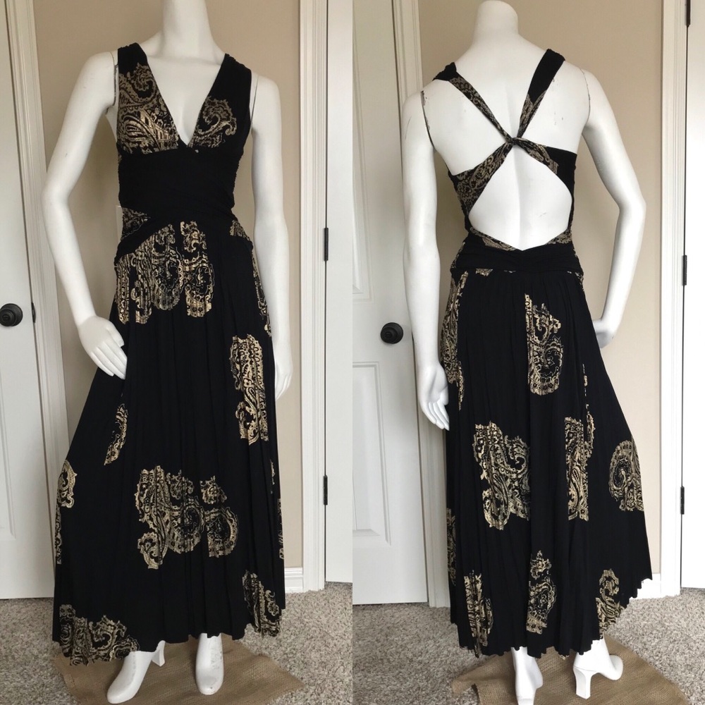 Black and God Grecian Goddess Maxi Dress
